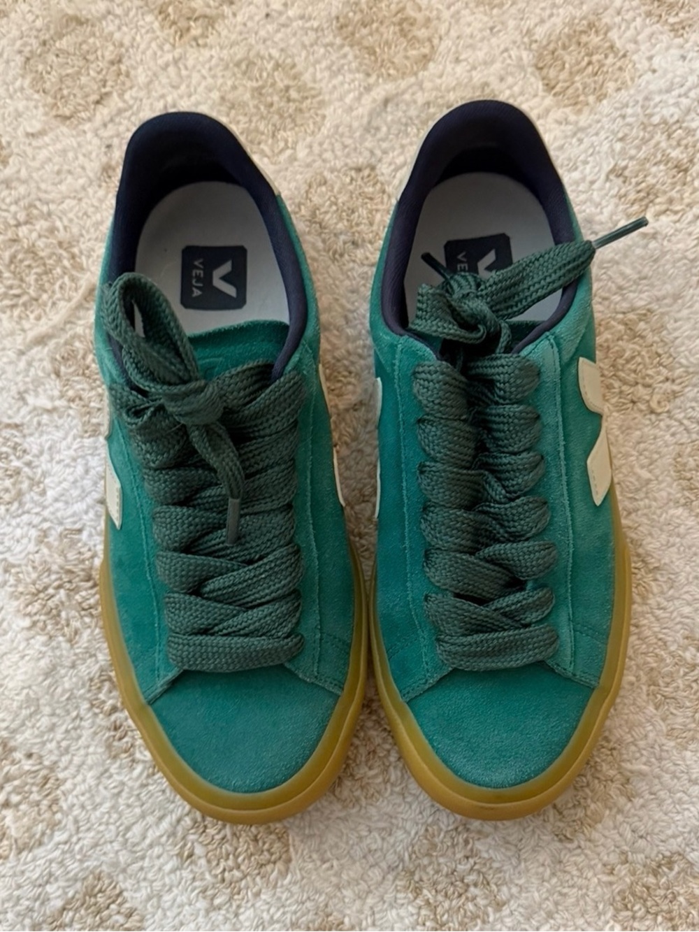 Veja Green Suede Sneakers with Gum Sole
